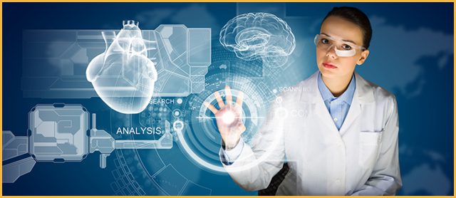 Scientist interacting with holographic interface